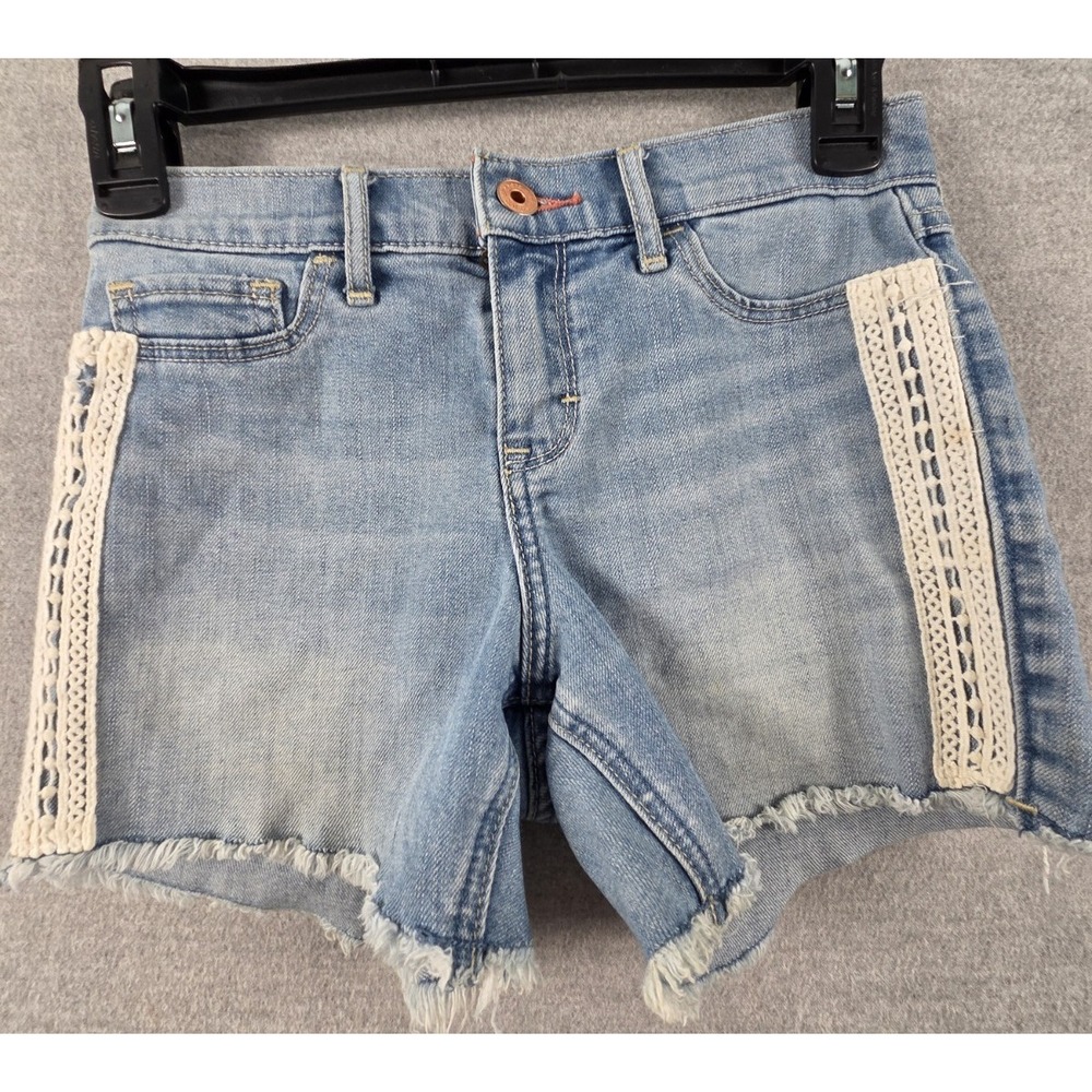 Abercrombie Kids Jean Shorts Lace Detail Girls 13/14 Raw Hem Cut Off Fringe Boho